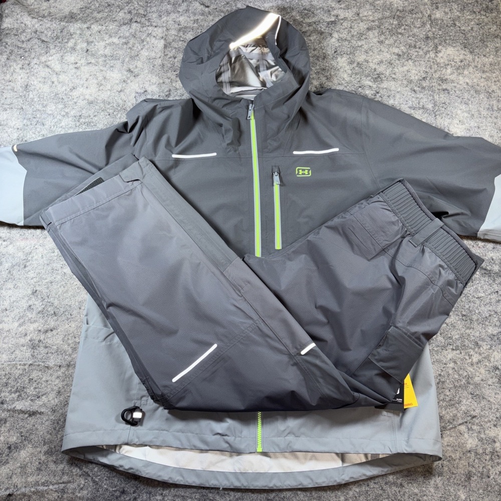 Under Armour Shoreman Jacket & Pants Men's 2XL Gray Storm Proof Fishing Outdoors